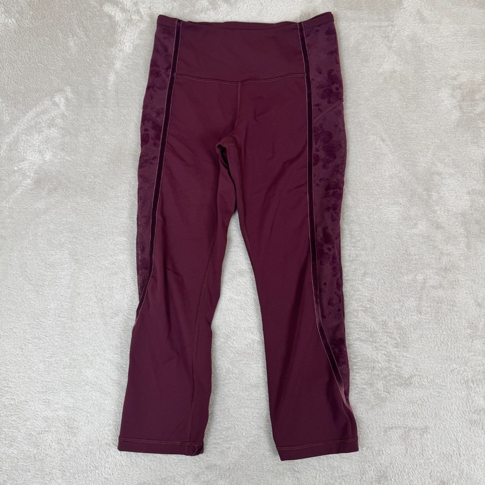 Lululemon‎ Wunder Under Flocked Cropped Leggings Womens 9 Red Preowned High Rise